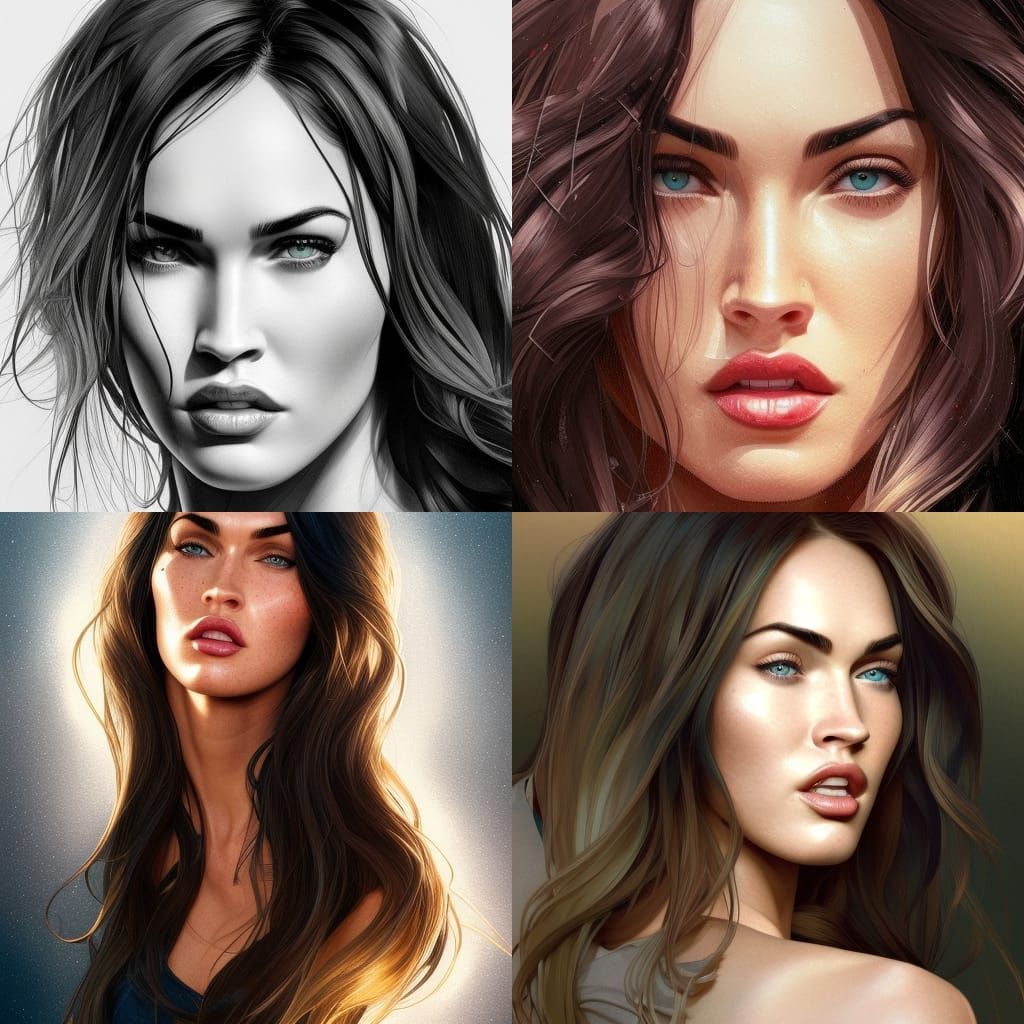 Megan Fox Portrait in Hyperdetailed Digital Art Style