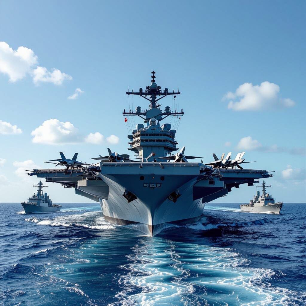USS Enterprise Aircraft Carrier on Blue Ocean