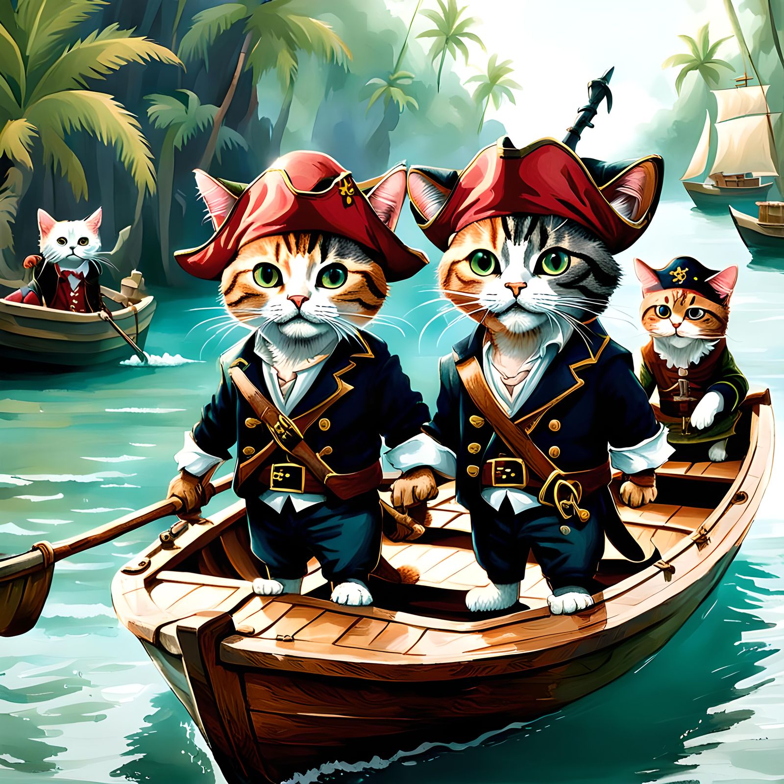 Pirate Cats in Rowboat: A Caribbean Adventure