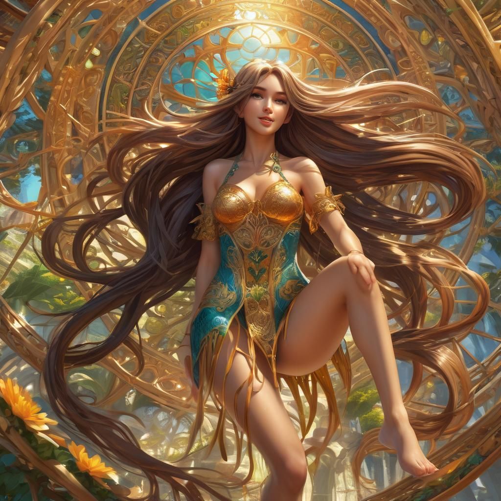 Happy Elf Woman in Anime Style, Digital Art