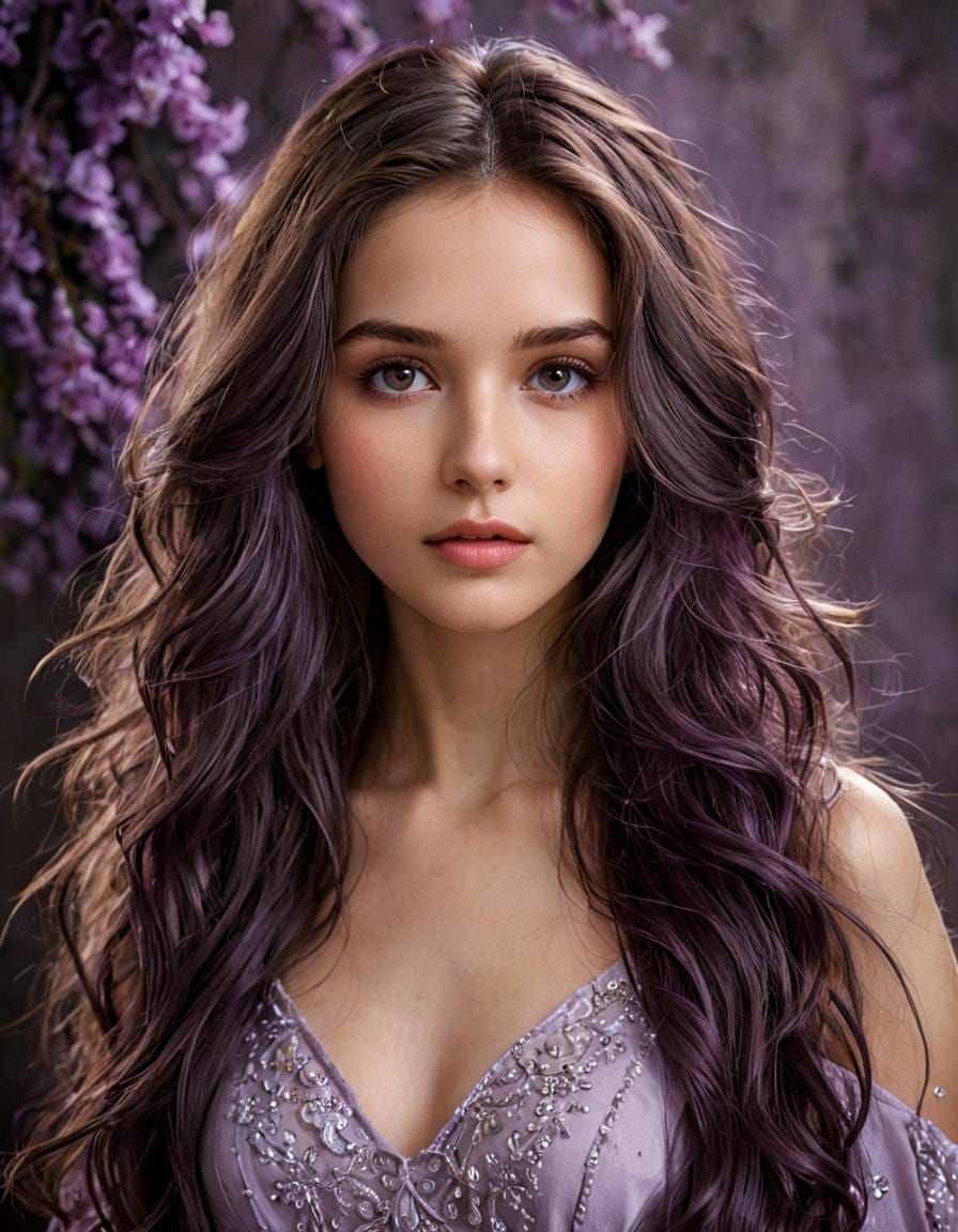 Ethereal Beauty with Flowing Violet Hair