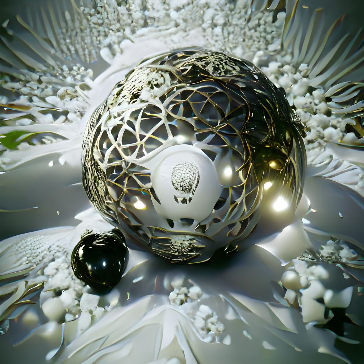 Ornate Jeweled Sphere in Metallic Brilliance