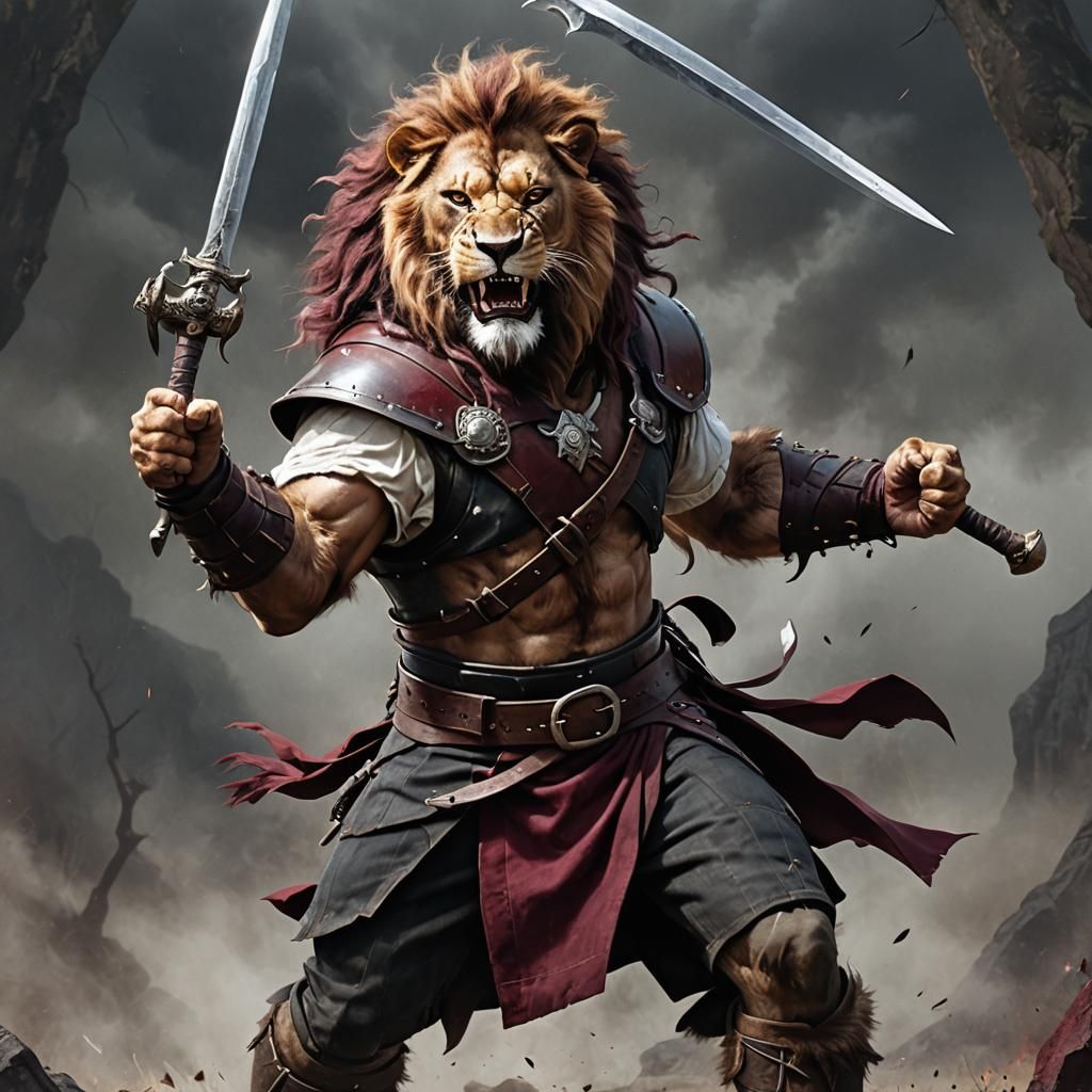 Lion Man Barbarian Ready for Battle in DnD Style