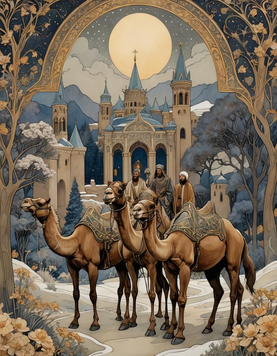 Three Kings Arrival in Bethlehem, Art Nouveau Style