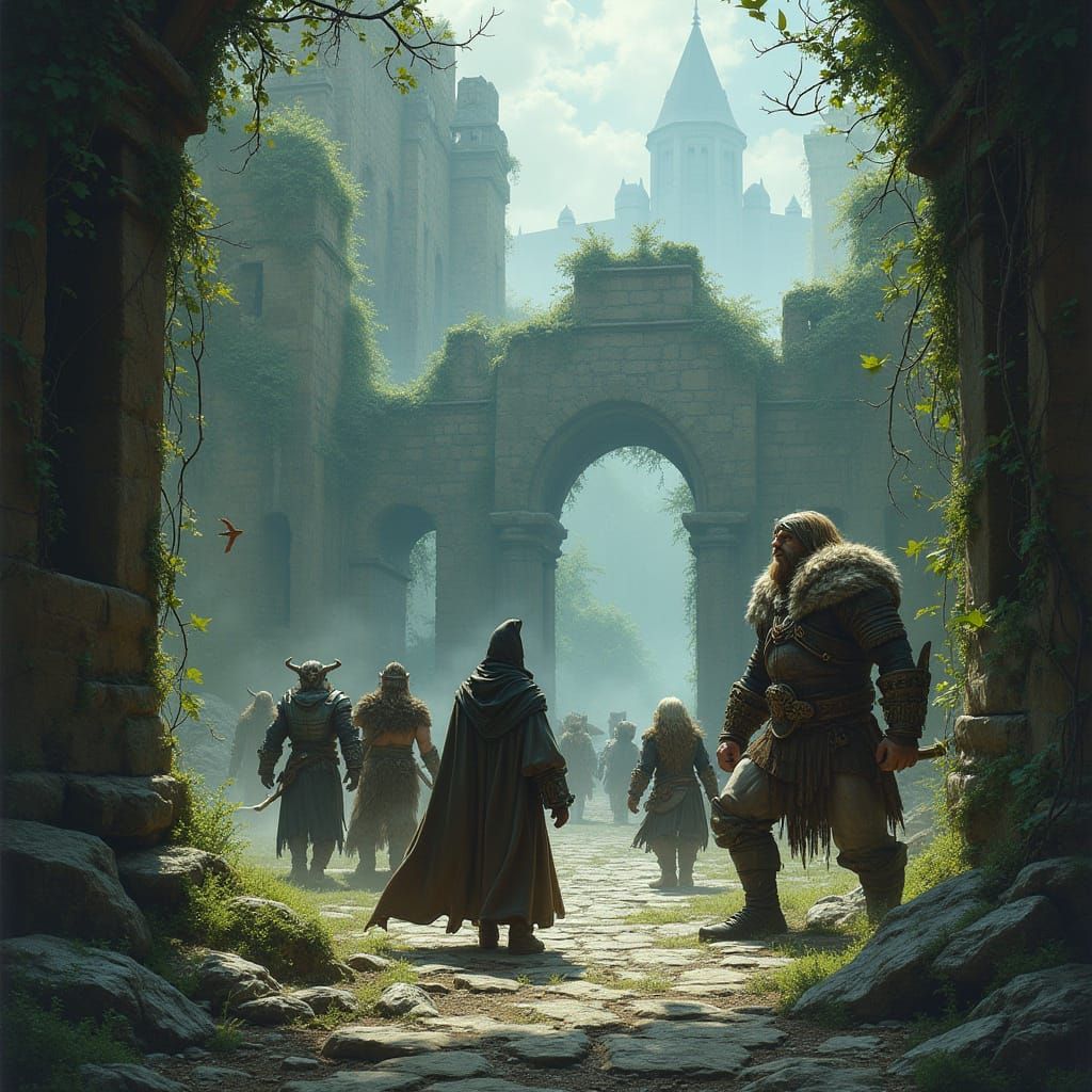 Diverse Adventurers Arrive at Ancient Ruins in a Haunting Hi...