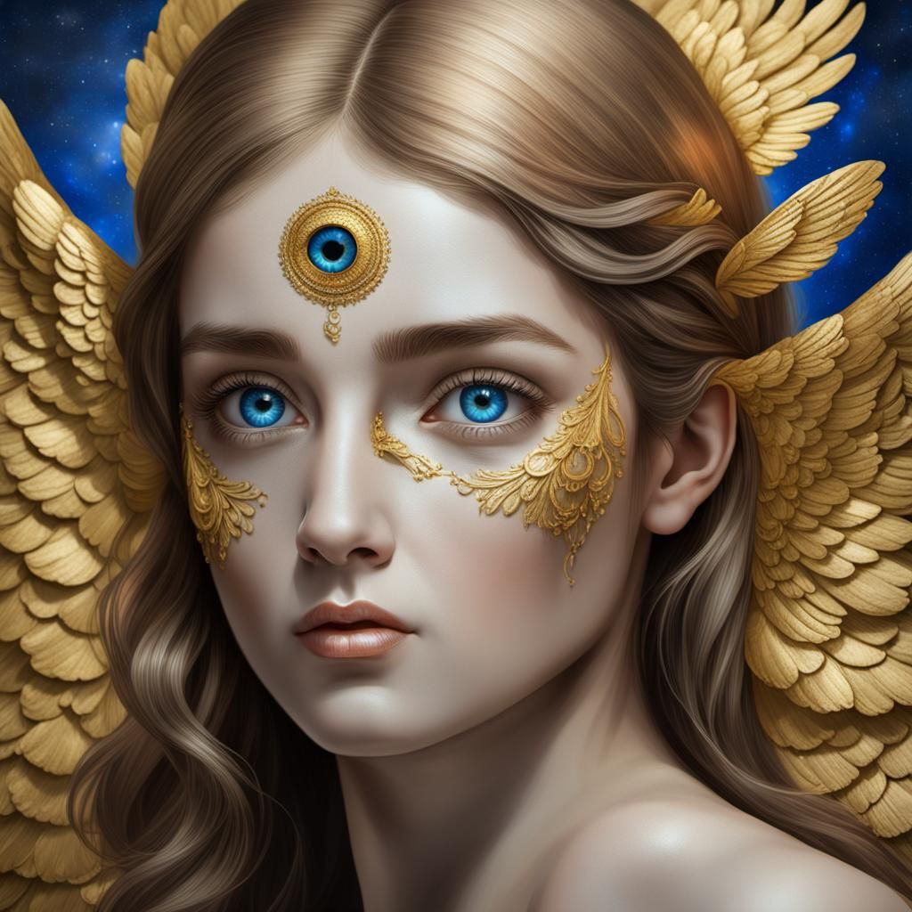 Golden Angel in Gothic Landscape: Digital Painting
