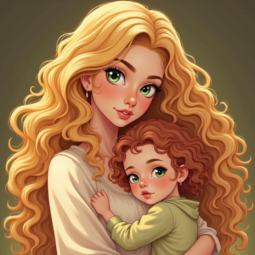 Motherly Love in Vibrant Anime Style