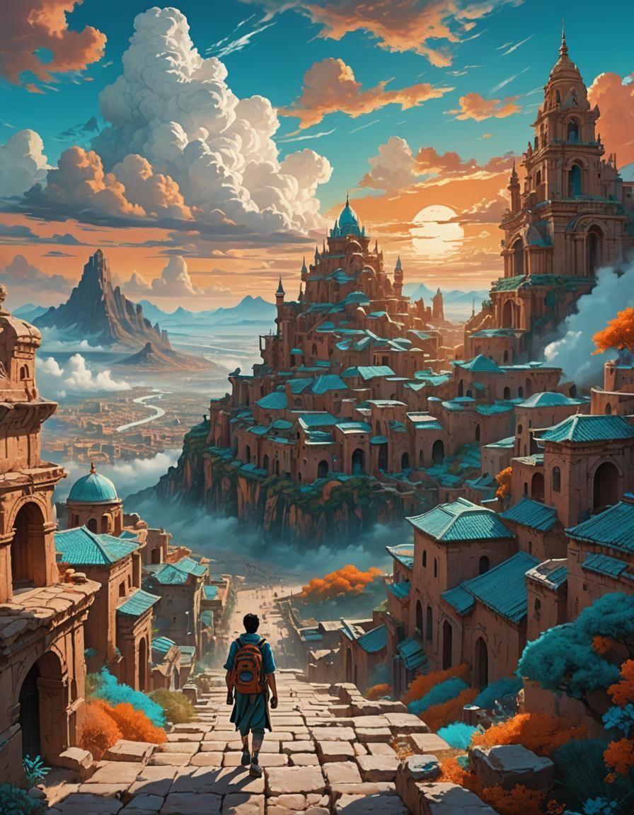 Ancient City: Figure Walking into the Distance