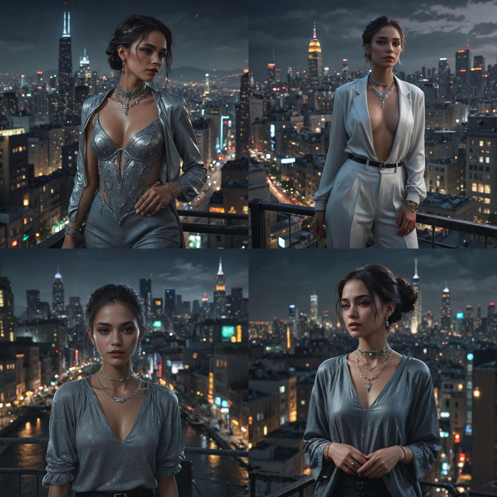 Ethereal Nighttime Cityscape with Enchanted Fashionista