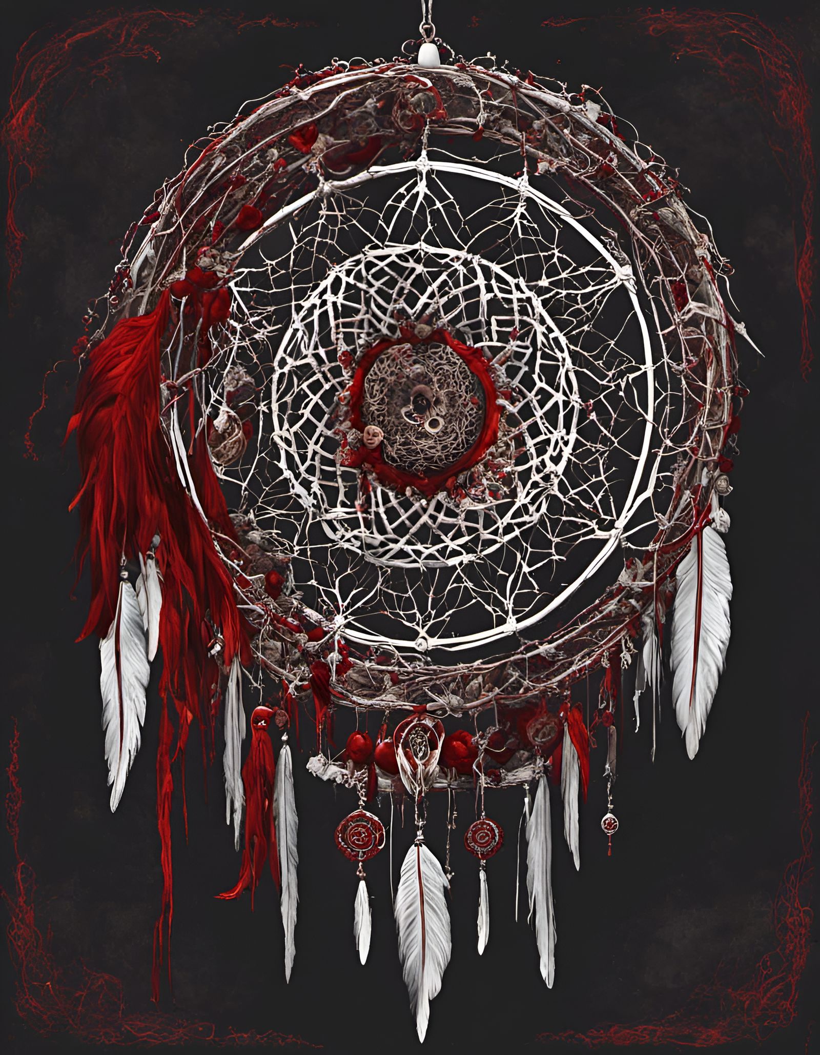 Visceral Bone Dreamcatcher with Blood and Webs