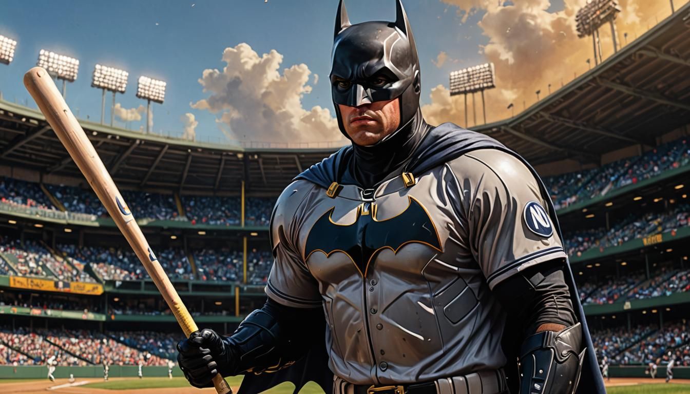 Hyperrealistic Batman in Baseball Uniform Concept Art