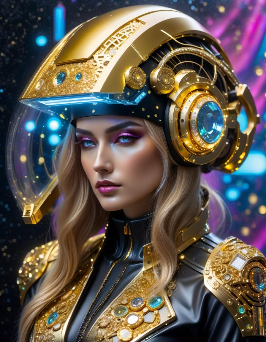 Cyberpunk Woman with Brain Scanning Helmet