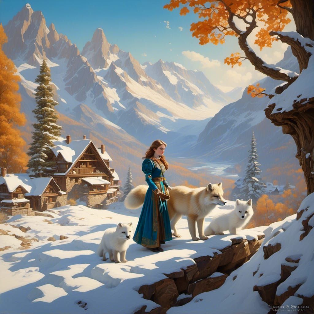 Anna Kendrick in Winter Landscape, Parrish Style