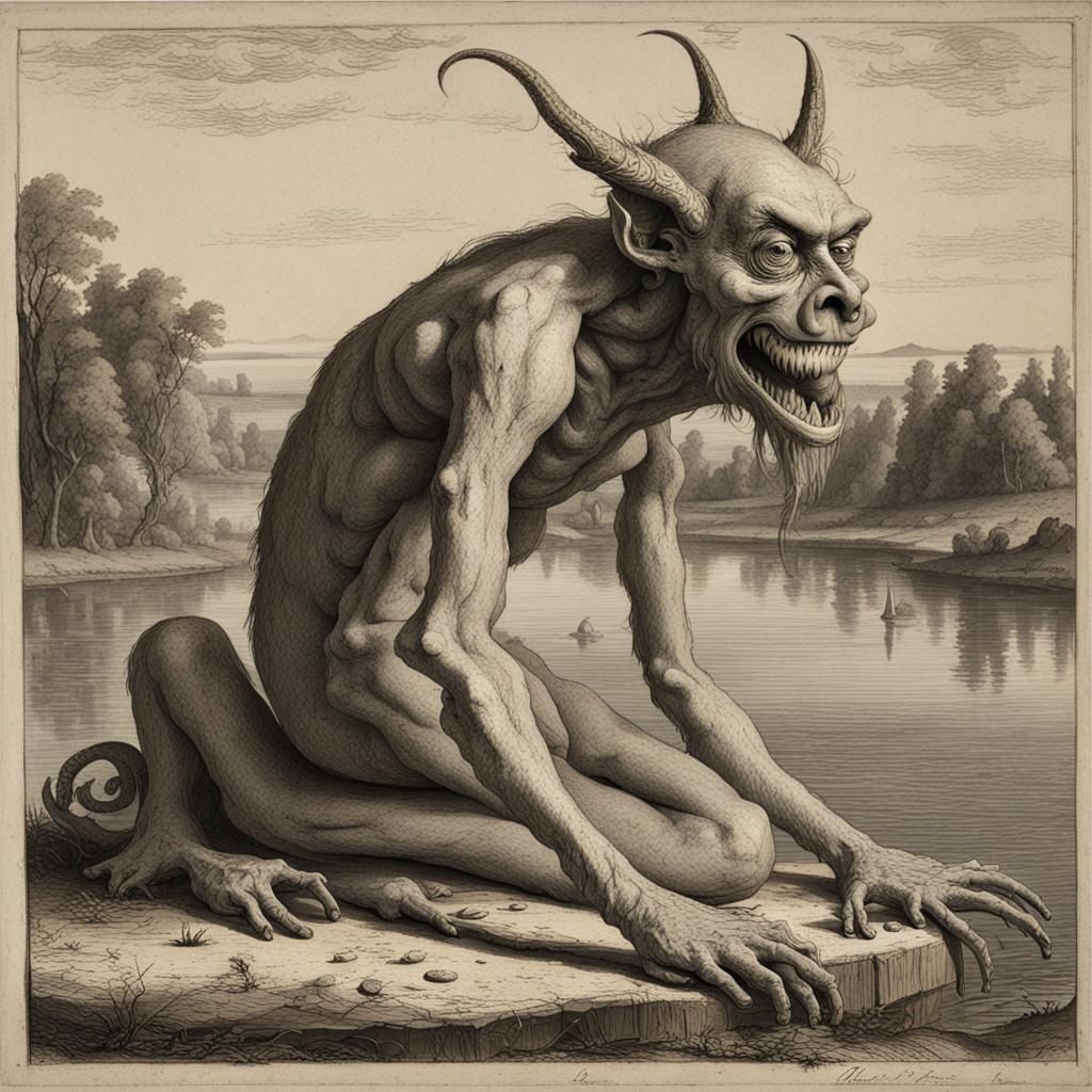 Grotesque Creature by the Riverbank