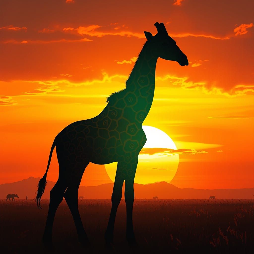 Giraffe Amidst African Sunset Elegy