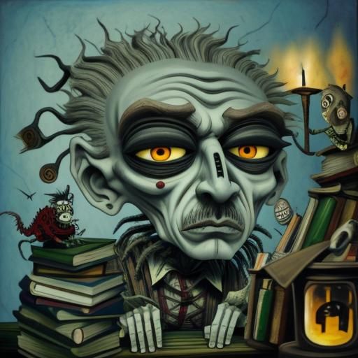 Disturbing Zombie Librarian in Art Brut Style