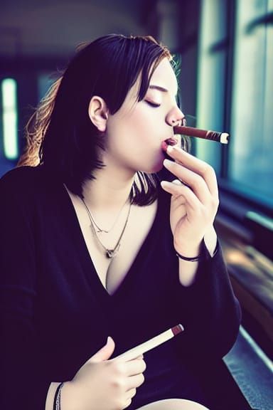 Beautiful Woman Smoking Pipe in Natural Lighting