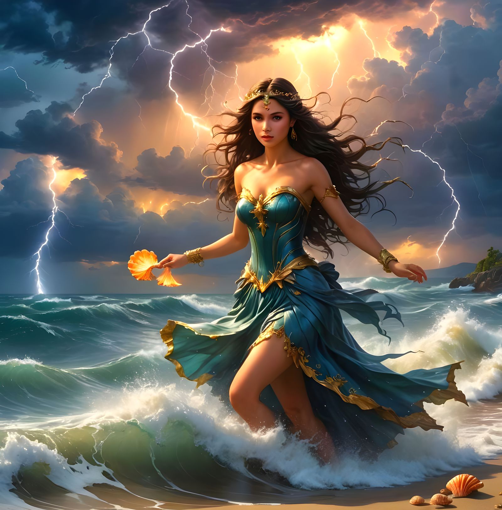 Fairy Emerges from Stormy Sea in Cinematic Style