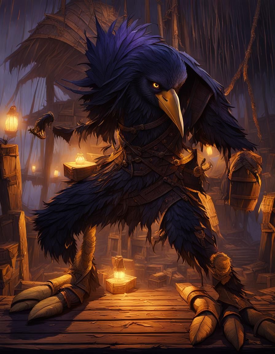 Kenku on Ship Deck: Dark Fantasy Concept Art