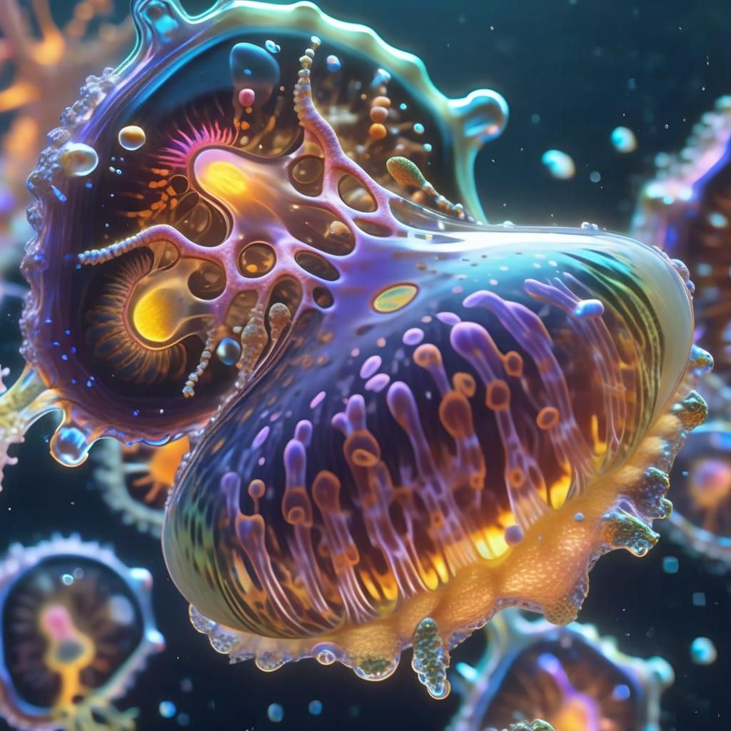 Microscopic Amoeba with Rainbow Neon Highlights