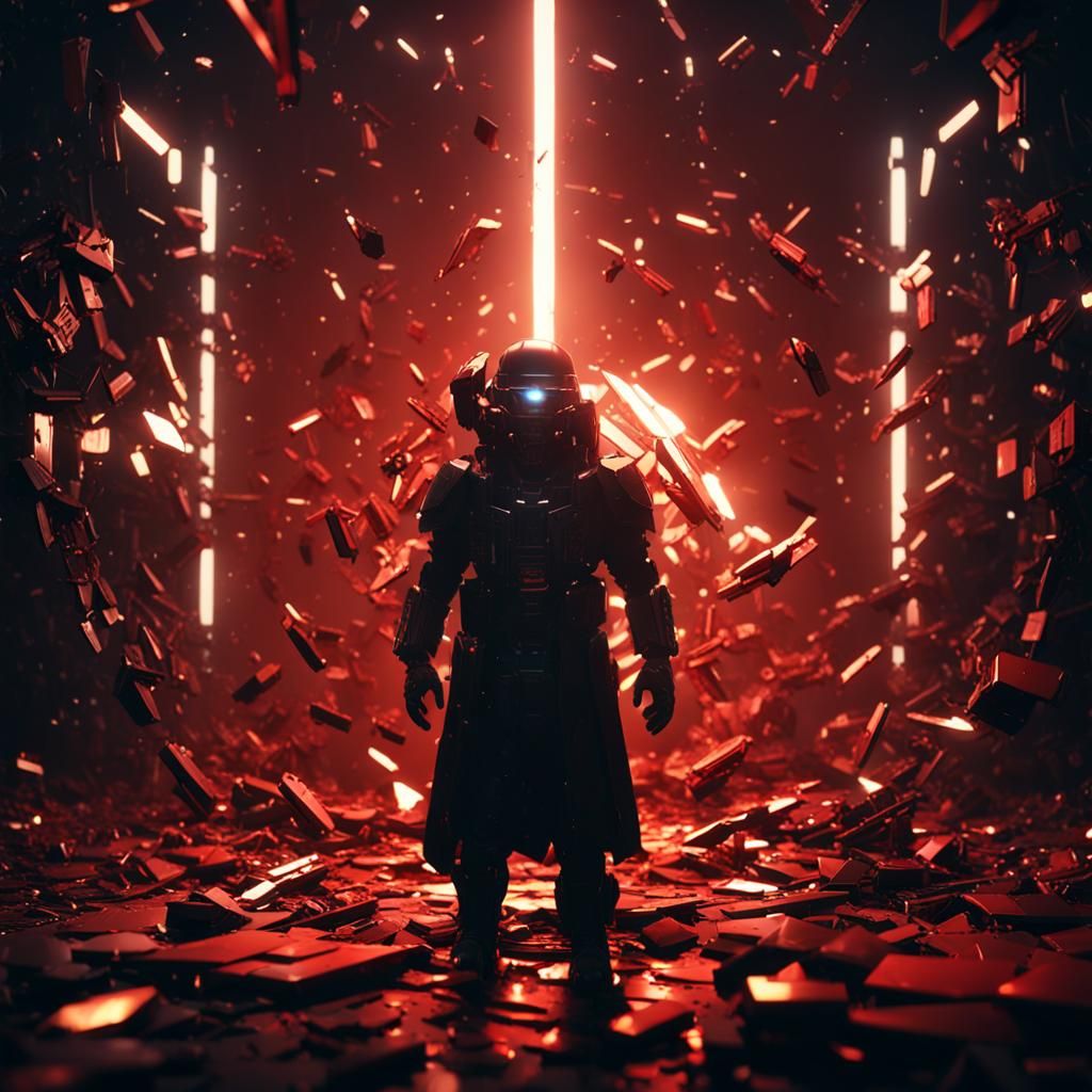 Shattered Human Form in Futuristic Sci-Fi Style