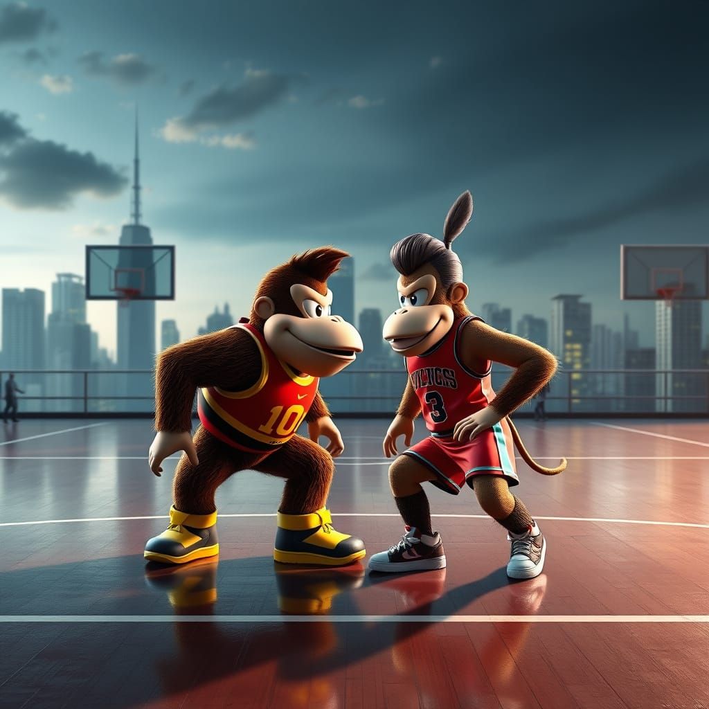 Donkey Kong and Diddy Kong in Epic Basketball Showdown