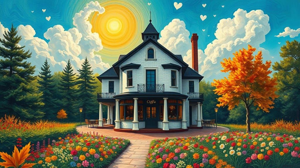 Dreamlike Victorian Coffee Shop in Van Gogh Style
