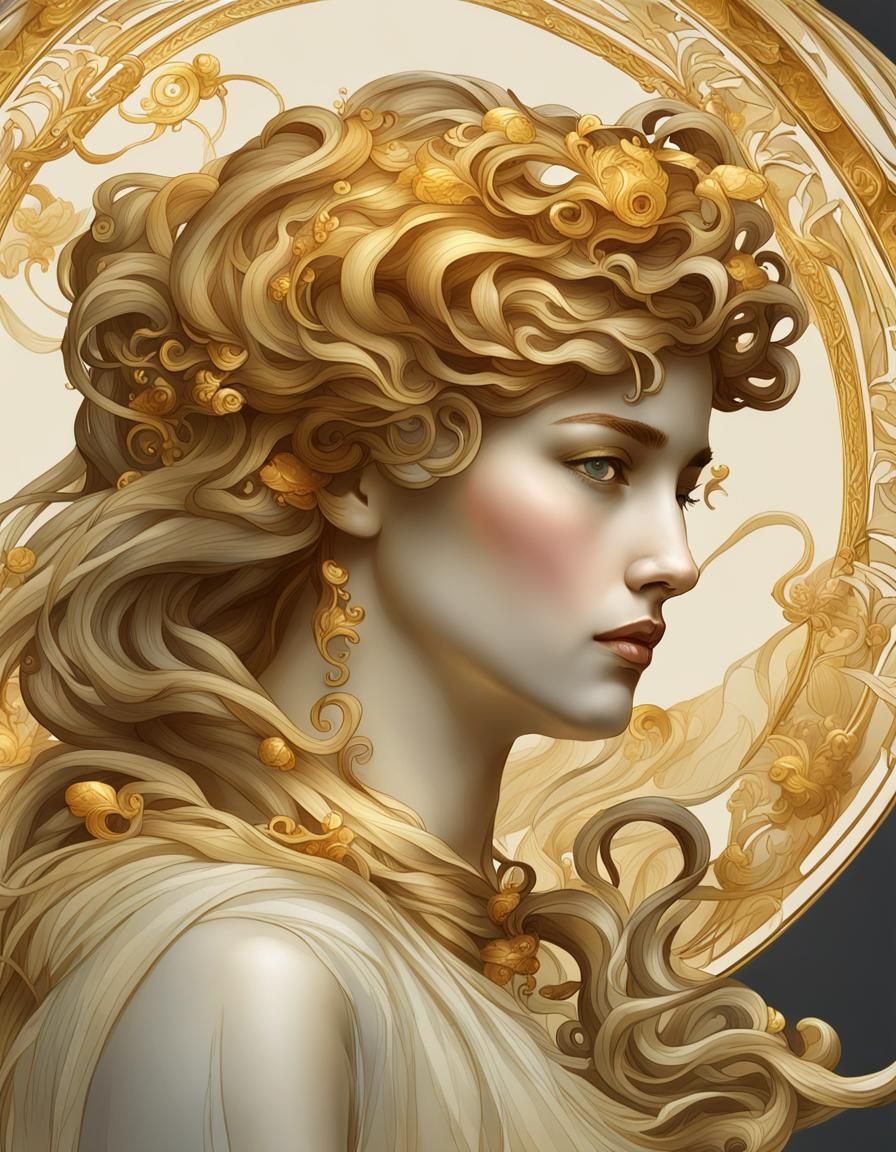 Art Nouveau Portrait of Elegant Woman in Watercolor