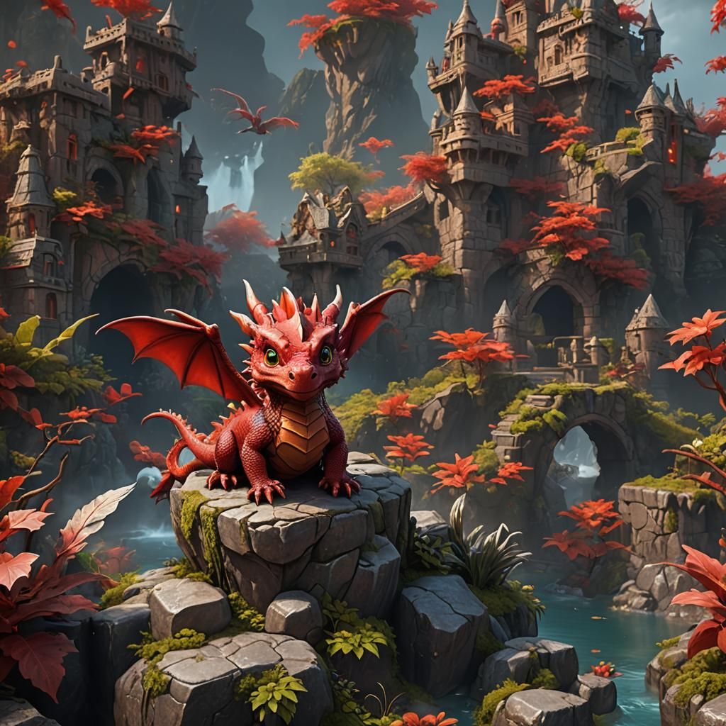 Cute Baby Red Dragon: Fantasy Concept Art