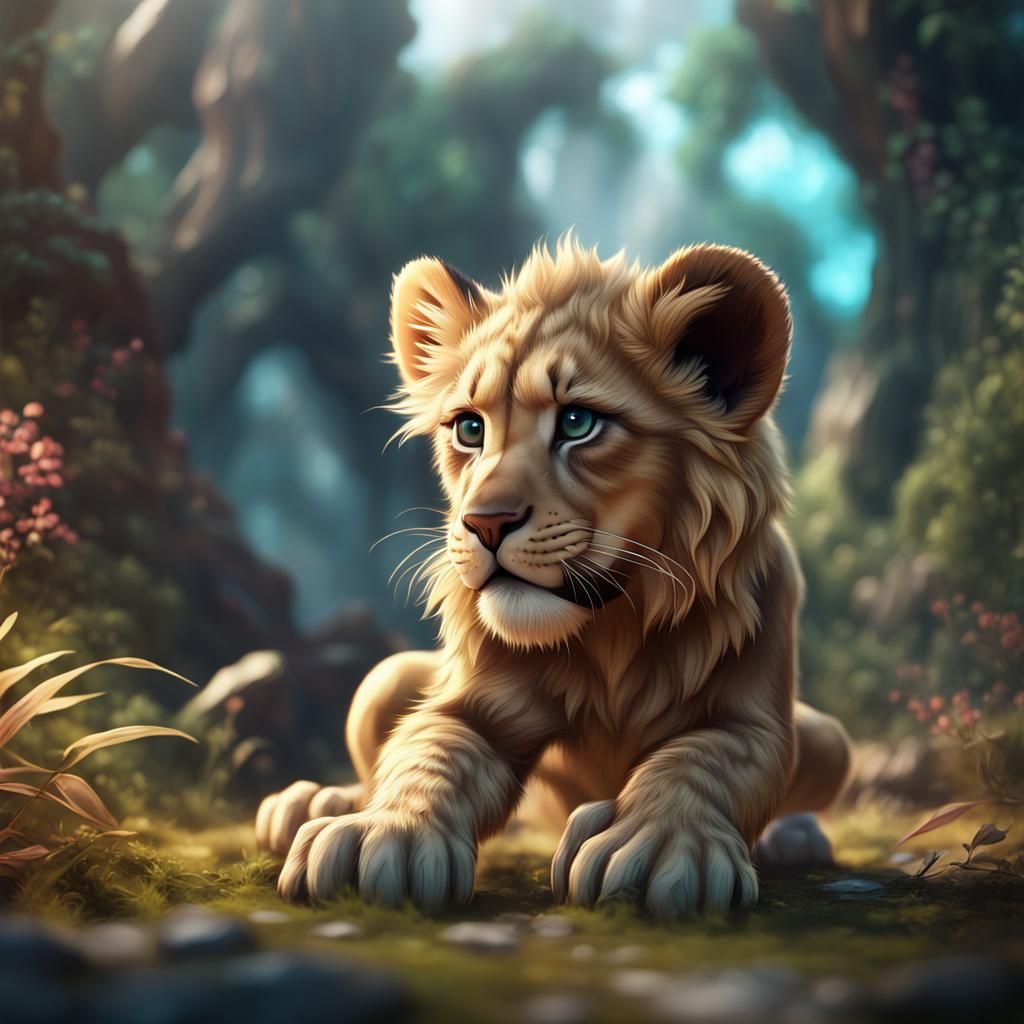 Colorful Lion Cub Fantasy Concept Art