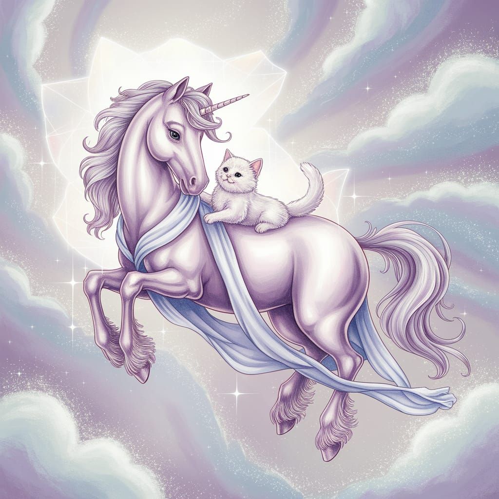 Dreamy Unicorn and Kitten in Celestial Realm