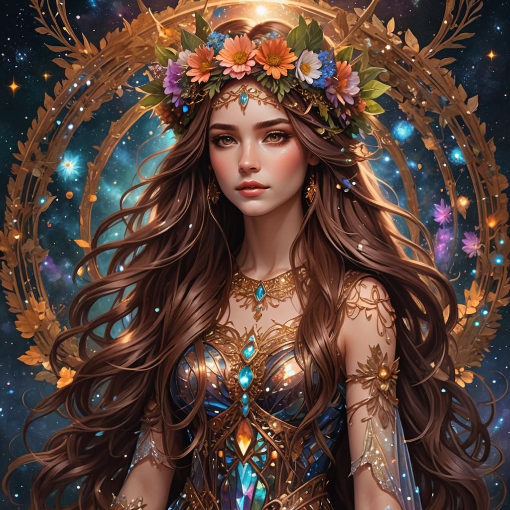 Elegant High Fae with Flower Crown, by Pablo Amaringo