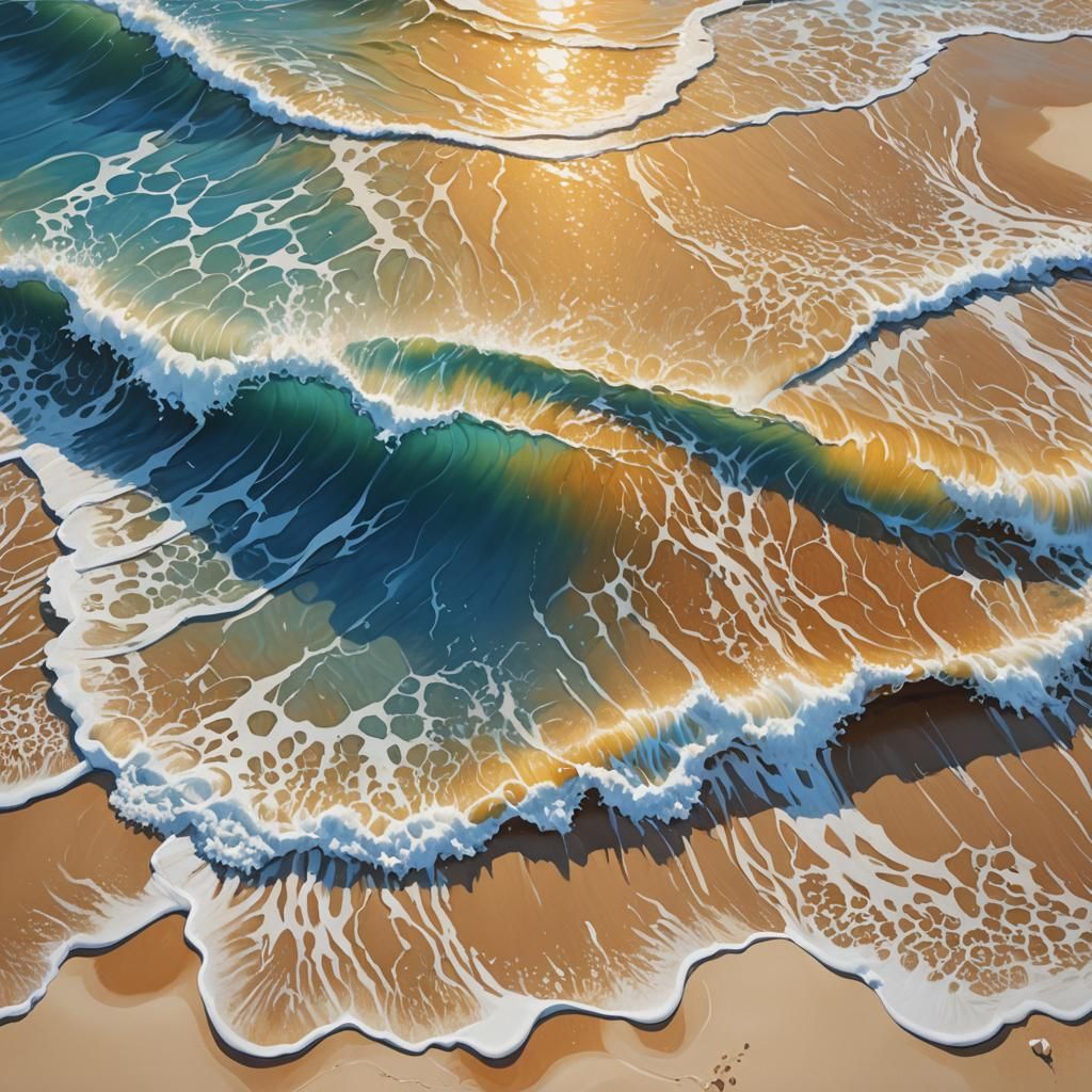 Hyperrealistic Beach Scene with Golden Sand and Blue Sea