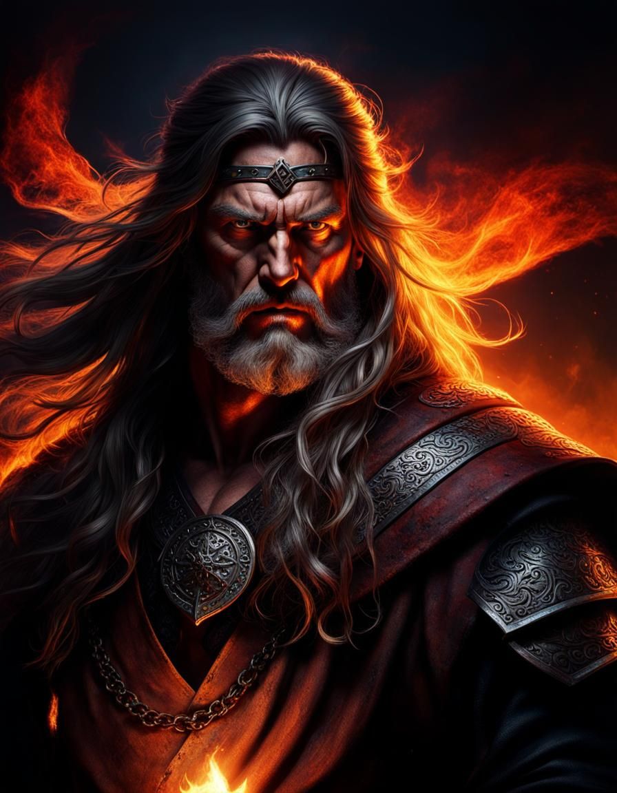 Viking Warrior Portrait with Fiery Aura