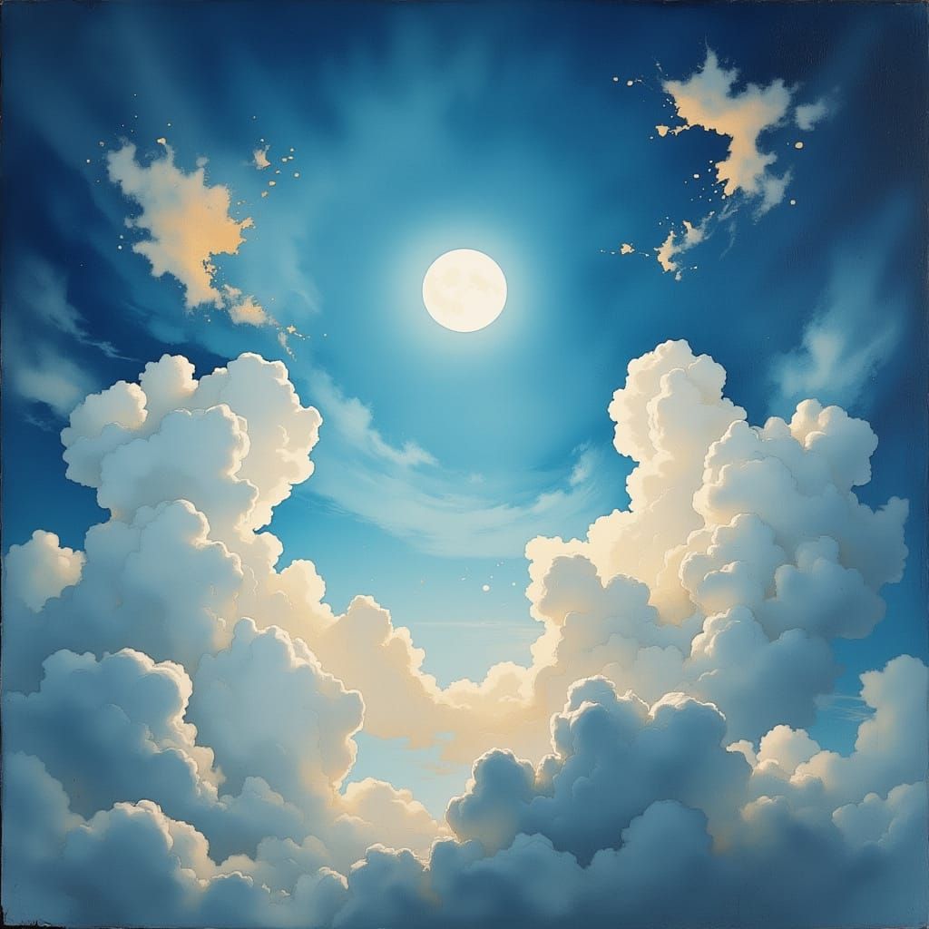 Surreal Cloudscape with Gibbous Moon and Stormy Skies in Sof...