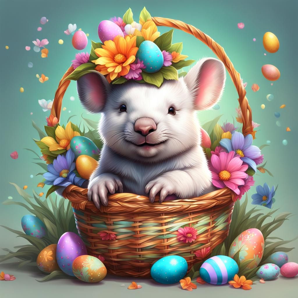 Wombat in Easter Bonnet: Hyperdetailed Portrait
