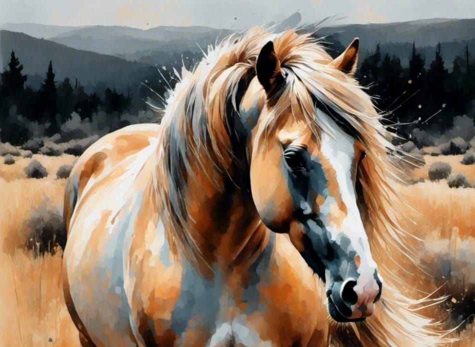 Majestic Wild Horse with Avian Ink Details