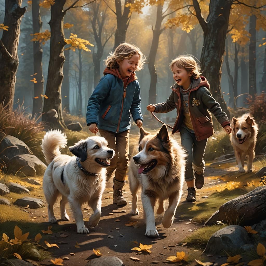 Joyful Child and Dog: Vivid Realism in Motion