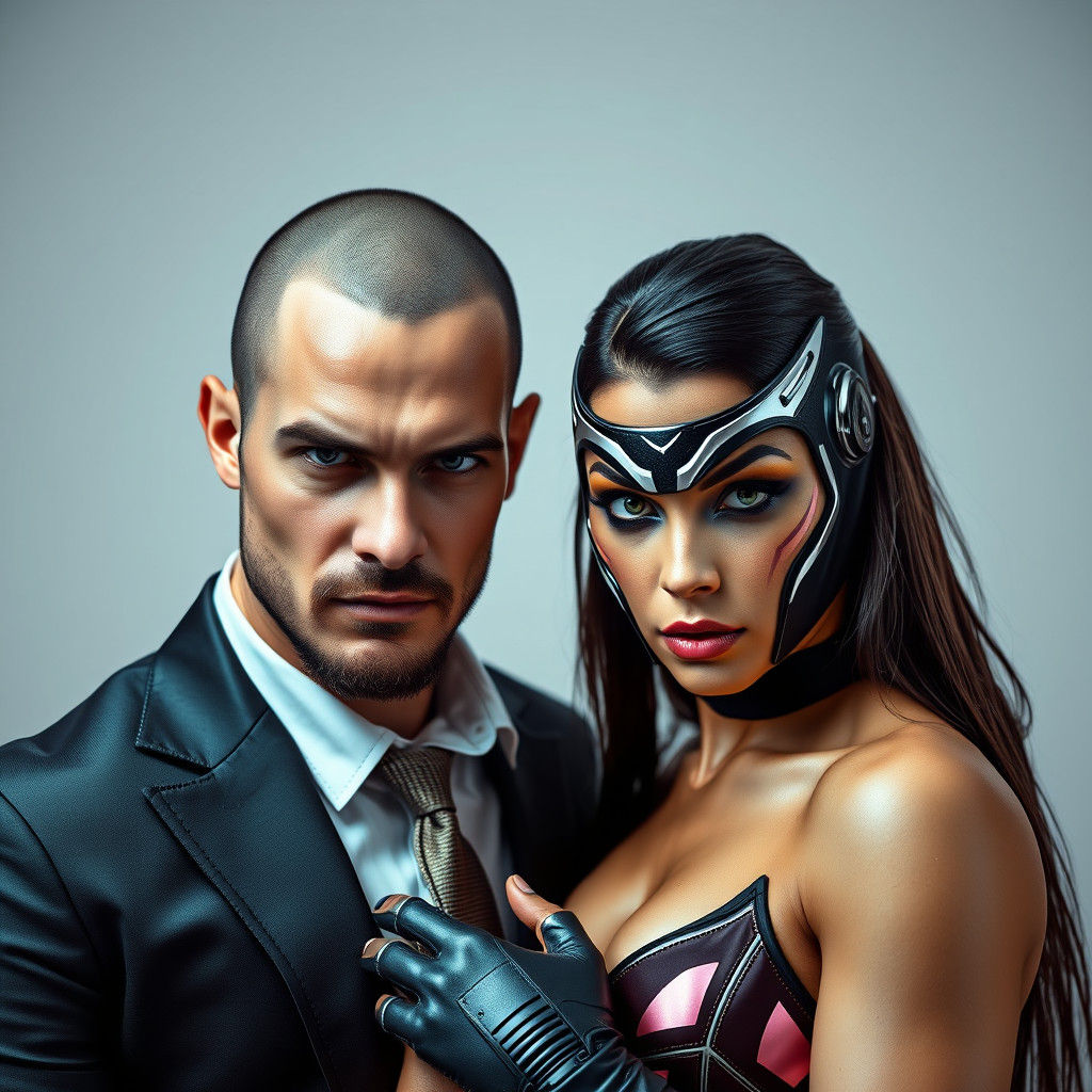 Futuristic Wrestlers: High-Contrast Studio Portrait