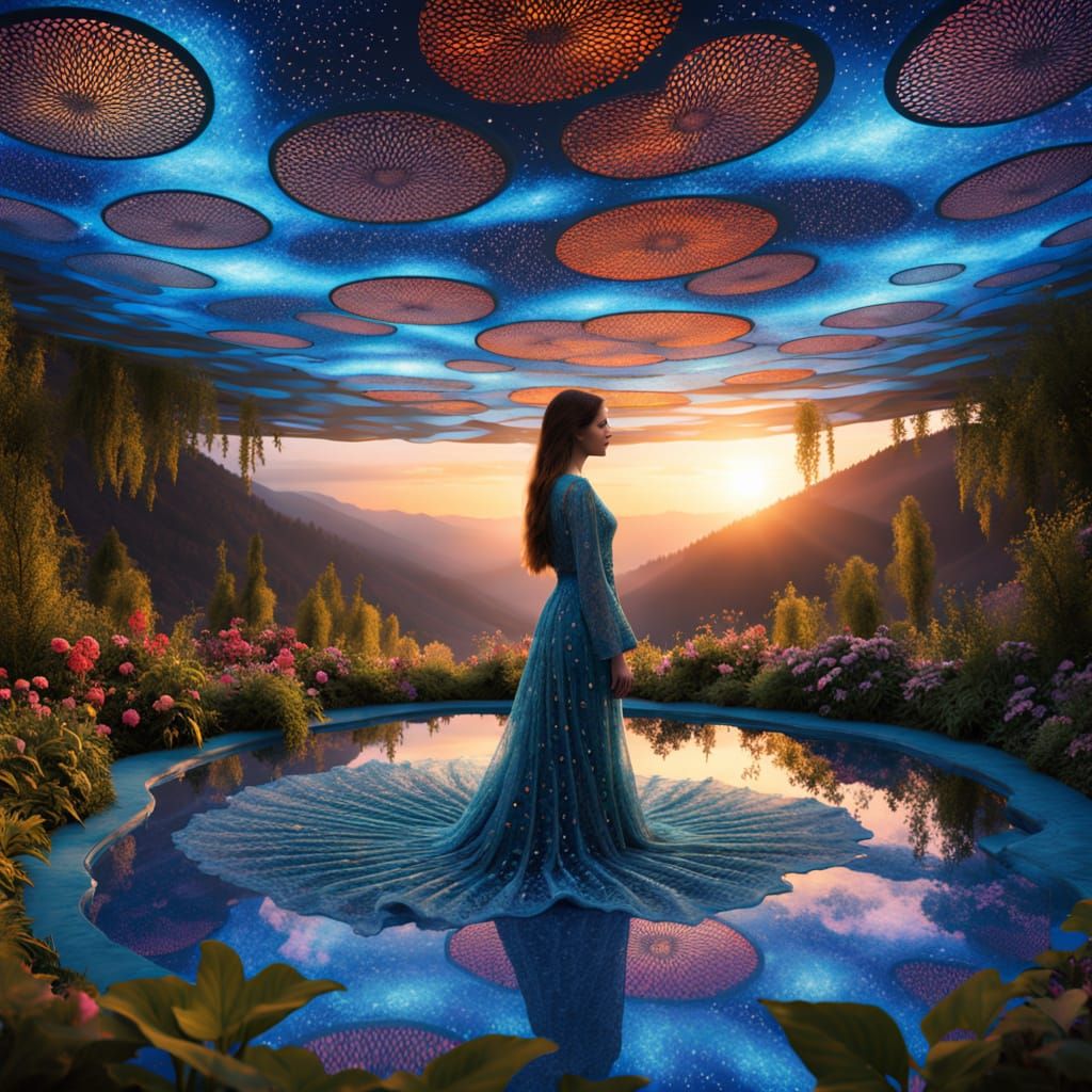 Dreamlike Collage of Mystical Creatures in Ethereal Sunset