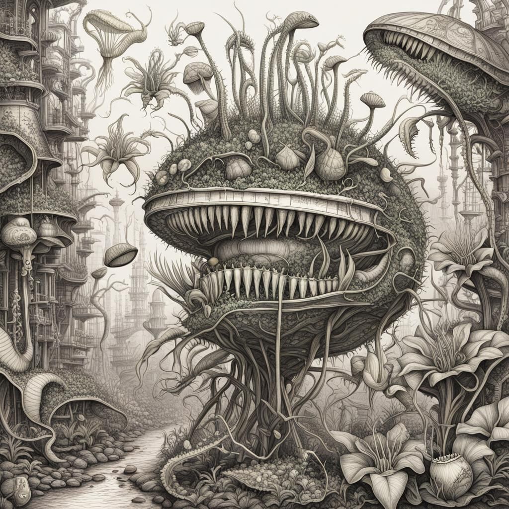 Biomechanical Venus Flytrap: Sci-Fi Isometric Technical Draw...