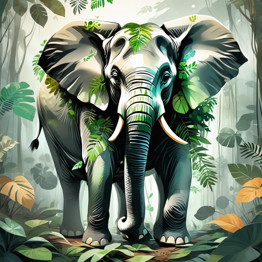 Jungle Elephant in Animated Illustration Style