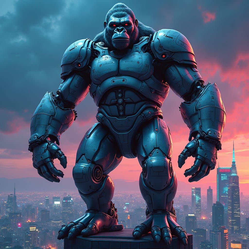 Cybernetic Gorilla Rises Over Neo-Tokyo