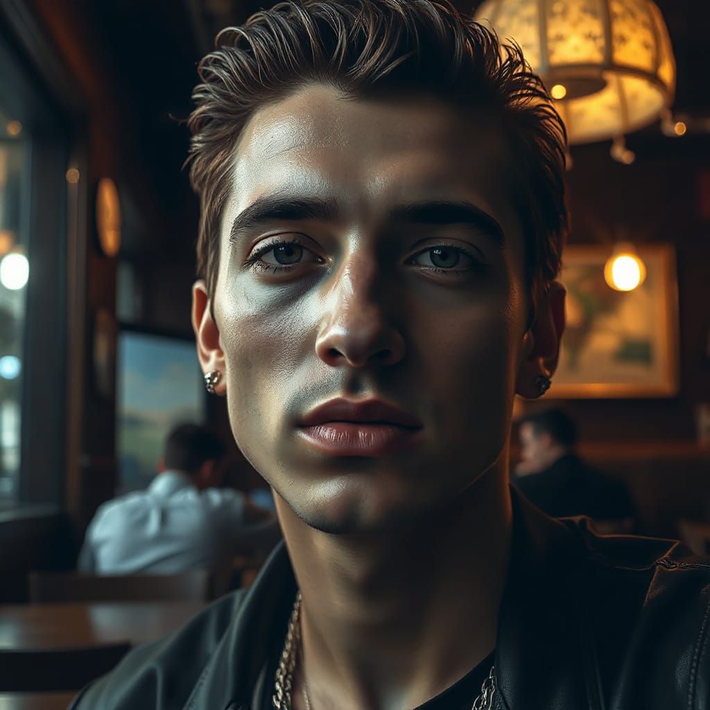 Handsome Grunge Guy in Constellation Cafe