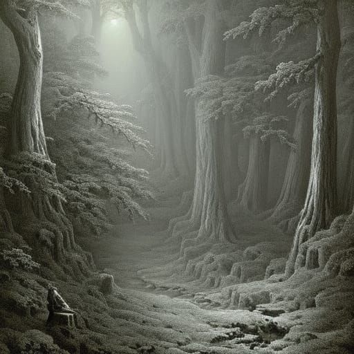 Dark Forest with Evil Ghosts in Horror Style