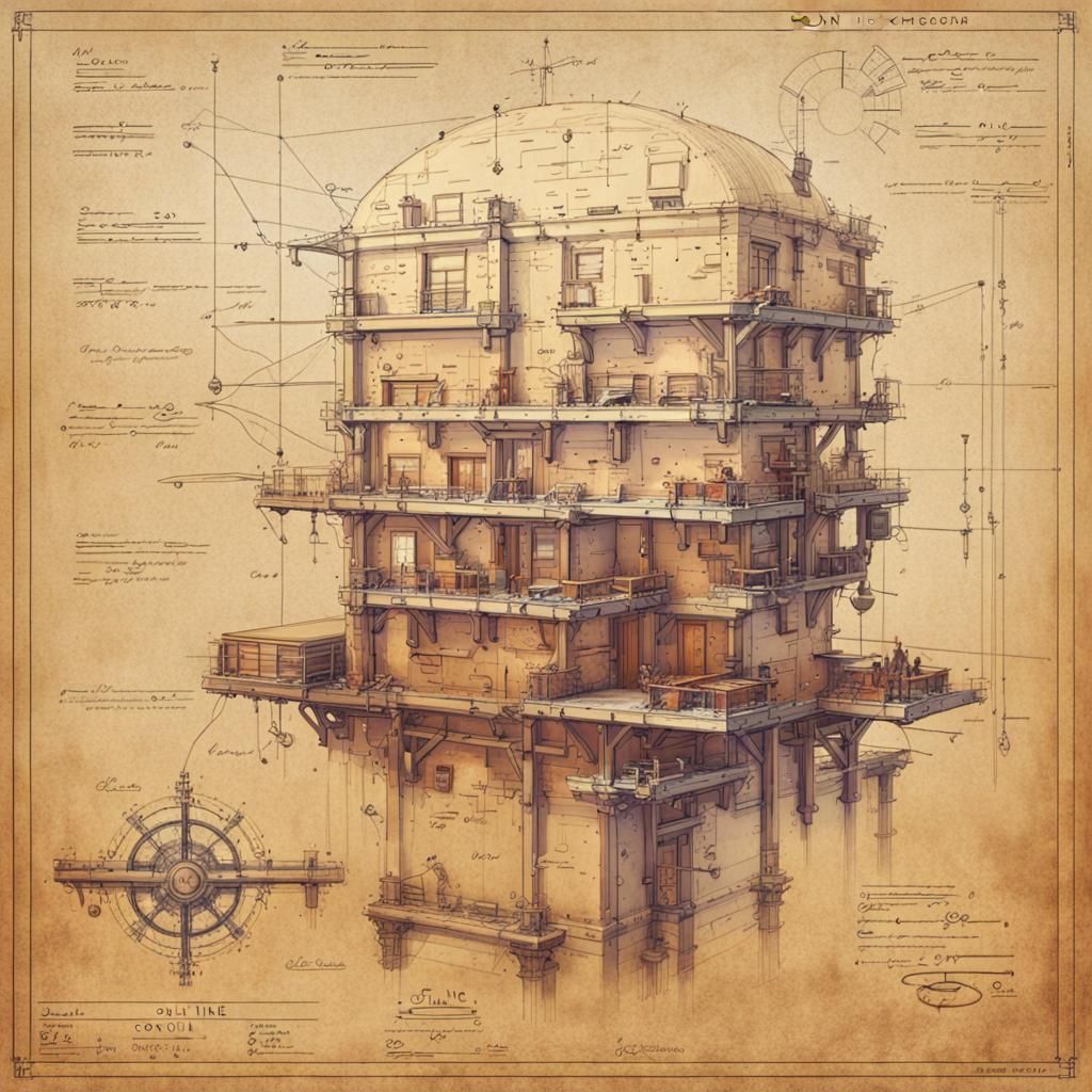 Intricate Mechanical Blueprint in Photorealistic Style