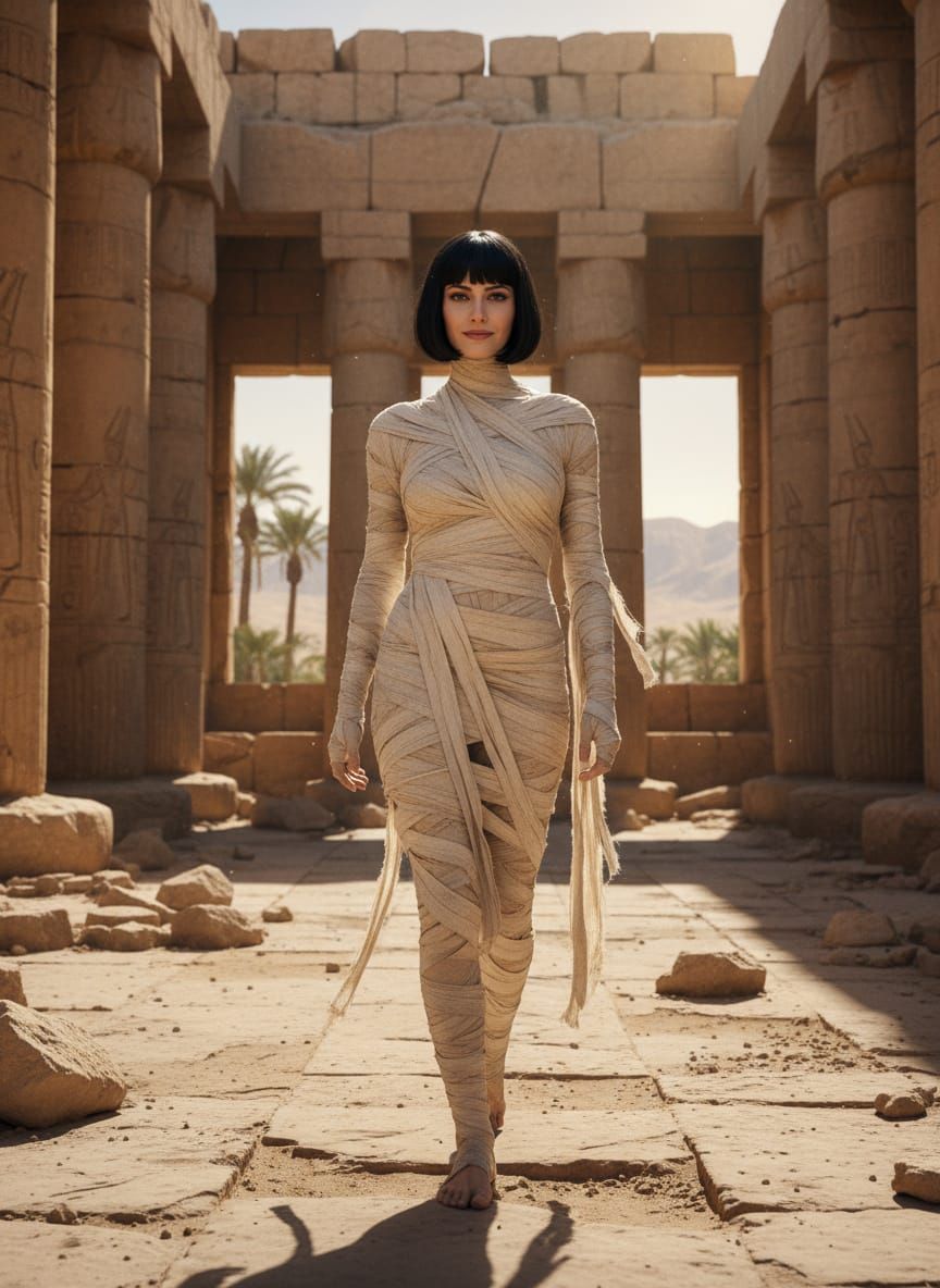 Woman in Mummy Wrappings in Egyptian Castle