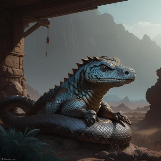 Detailed Rattlesnake in Desert Landscape: Photorealistic Dig...