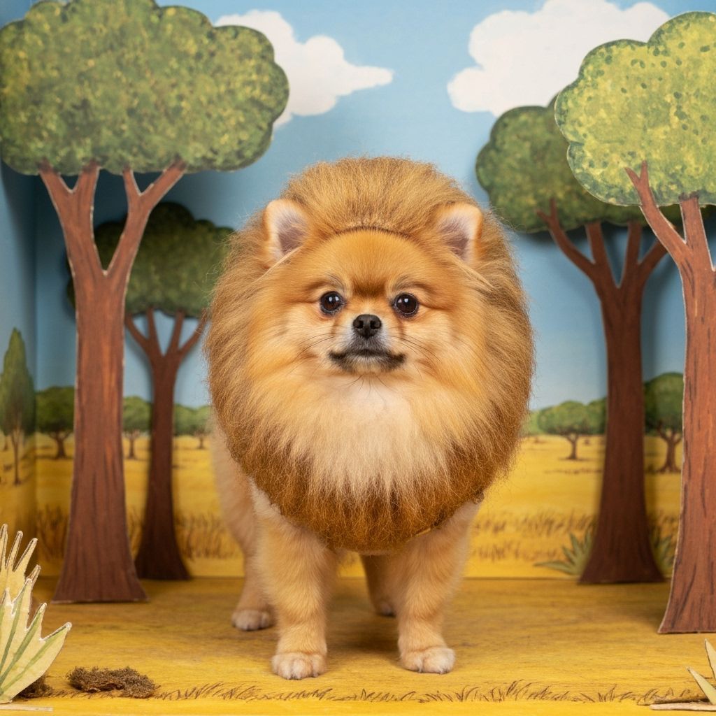 Pomeranian King of the Jungle in Storybook Diorama