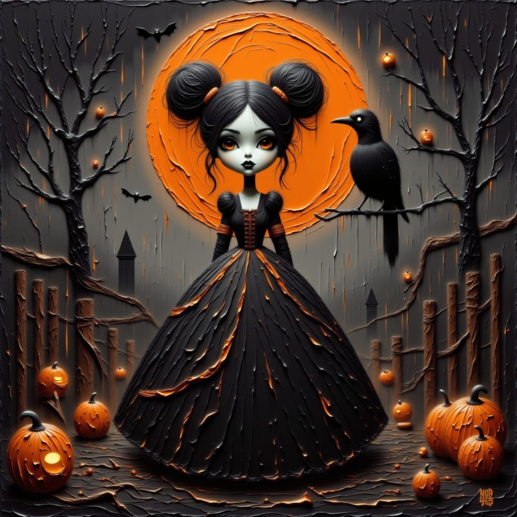 Moonchild Halloween Figure in Victorian Gown on Spooky Farm